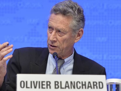 Olivier Blanchard, ex economista jefe del FMI, en una rueda de prensa en Washington. 