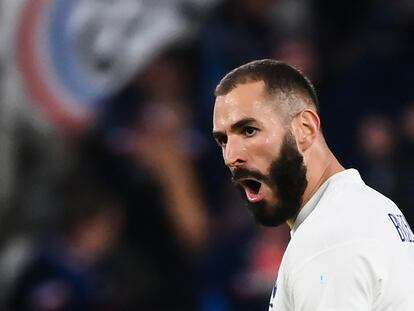 Benzema, durante el partido de semifinales de la Nations League entre Francia y Bélgica, el 7 de octubre.