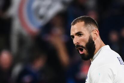 Benzema, durante el partido de semifinales de la Nations League entre Francia y Bélgica, el 7 de octubre.