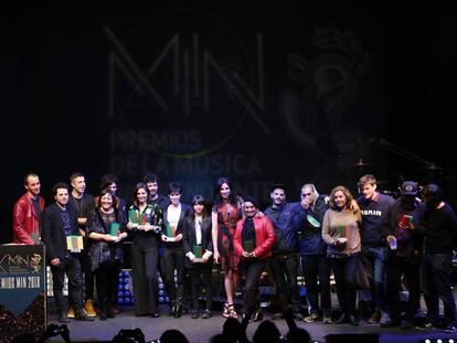 Los galardonados en los Premios de la M&uacute;sica Independiente, anoche en el Teatro Circo Price.