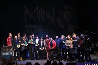 Los galardonados en los Premios de la M&uacute;sica Independiente, anoche en el Teatro Circo Price.