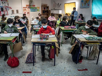 Una clase en colegio de Valencia, en febrero de 2021.