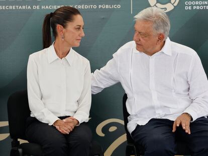 Claudia Sheinbaum y Andrés Manuel López Obrador en Coahuila, el 14 de junio.