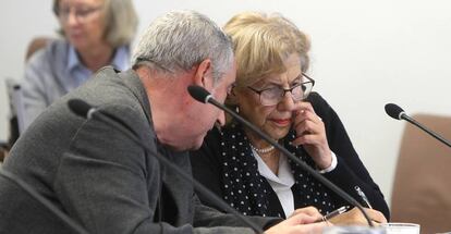 La alcaldesa de Madrid, Manuela Carmena durante la Comision de Cultura.