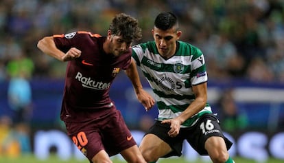 Sergi Roberto, durante el duelo frente al Sporting.
