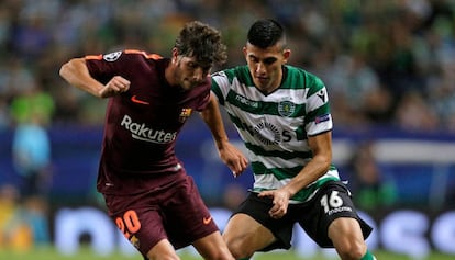 Sergi Roberto, durante el duelo frente al Sporting. 