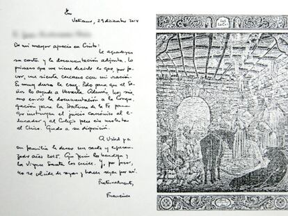 Imagen de la carta que el Papa Francisco envió a los padres del niño que sufrió abusos en un colegio de Bizkaia. / EFE