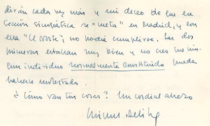 Otro fragmento de la misma misiva de Delibes de 1961.