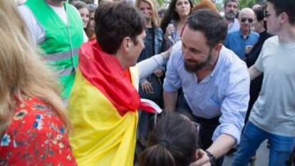 Vox president Santiago Abascal greets a supporter in June.