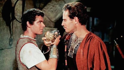 The meeting between Ben-Hur and Messala.