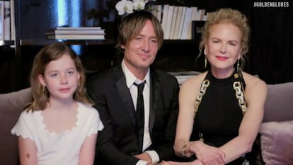 Keith Urban, Nicole Kidman y su hija Faith Margaret en la ceremonia de los Globos de Oro de 2021.