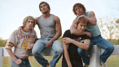 The four Von Erich brothers: from left to right, Harris Dickinson, Zac Efron, Stanley Simons and Jeremy Allen White.