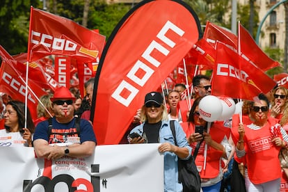 Manifestación por el Primero de Mayo en Palma de Mallorca, este jueves. 
