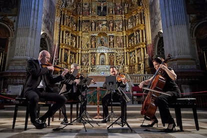 El Cuarteto Quiroga durante su recital en el Monasterio de San Jerónimo, el pasado 23 de junio en Granada.