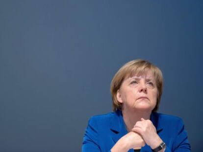 Angela Merkel en un acto de la CDU en Greifswald (Alemania).