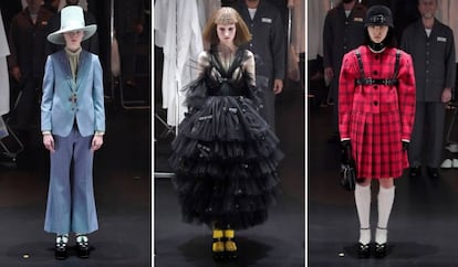 Tres diseños de Alessandro Michele en su desfile de Milán.