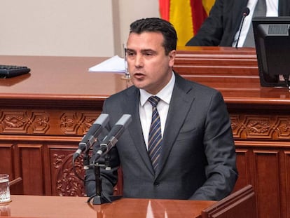 Zoran Zaev, primer ministro de Macedonia, el lunes en el Parlamento.