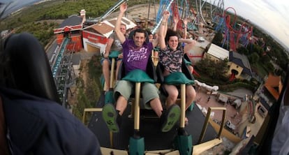 Visitors brave the ‘Shambhala’ rollercoaster at PortAventura.