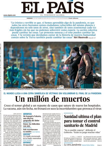 PORTADA EL PAÍS MUERTOS PANDEMIA 2020