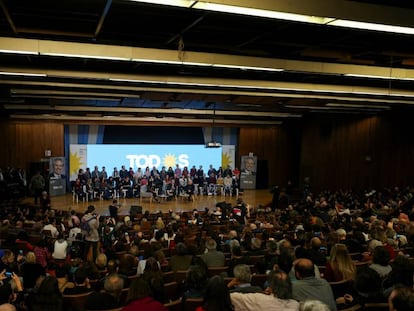 Alberto Fernández en un acto de campaña celebrado en la Facultad de Exactas de la UBA el miércoles.