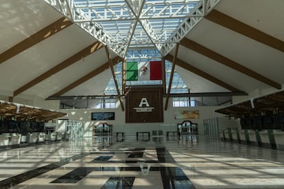 Ticketing and check-in area of the Felipe Carrillo Puerto International Airport in Tulum.