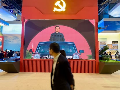 Una imagen del presidente chino, Xi Jinping, en la exposición 'Avanzando en la nueva era' en Pekín el pasado miércoles.