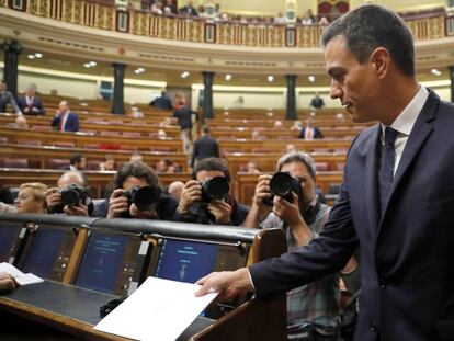 El presidente del Gobierno, Pedro Sánchez, durante la sesión de control al Gobierno en el Congreso de los Diputados