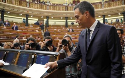 El presidente del Gobierno, Pedro Sánchez, durante la sesión de control al Gobierno en el Congreso de los Diputados