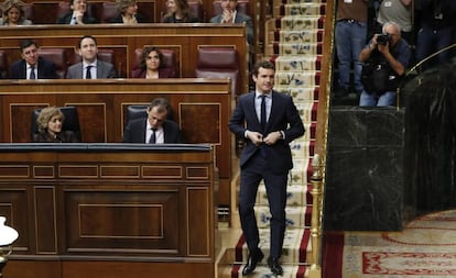 Pablo Casado, este miércoles en el Congreso.