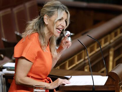 La vicepresidenta segunda del Gobierno y ministra de Trabajo, Yolanda Díaz, en el Congreso el 29 de mayo.