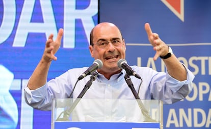 Nicola Zingaretti interviene en un mitin, el pasado 24 de mayo en Milán.