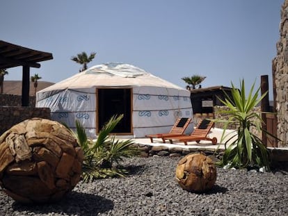 Vista de la Eco Yurt Suite, en el proyecto hotelero Lazarote Retreats, en Lanzarote. 