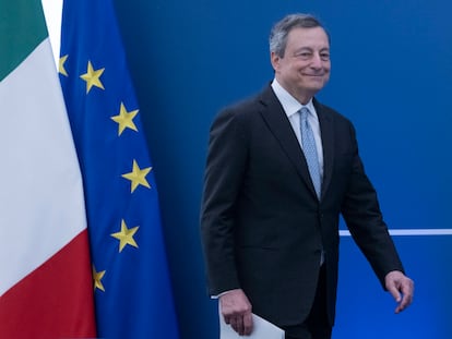El primer ministro italiano, Mario Draghi, tras comparecer el 30 de junio en Roma.