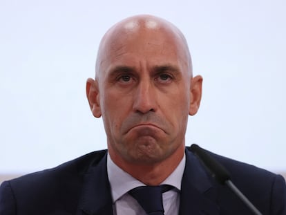 Luis Rubiales, en una rueda de prensa en la sede de la UEFA, en octubre de 2022.