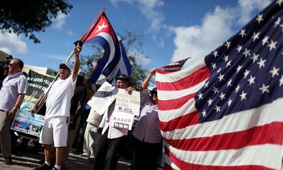 Protesta contra el acuerdo entre EE UU con Cuba, el pasado sábado en Miami
