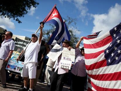 Protesta contra el acuerdo entre EE UU con Cuba, el pasado s&aacute;bado en Miami