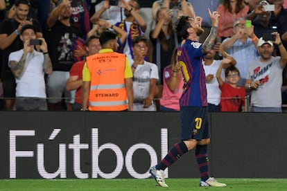 Lionel Messi celebra el primer gol del partido.