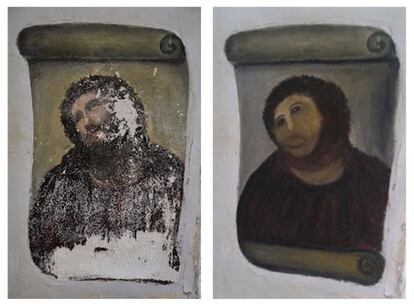 La imagen de la dramática restauración del 'Ecce Homo' de una iglesia de Borja (Zaragoza) por parte de una vecina del pueblo ha acaparado la atención en las redes sociales.