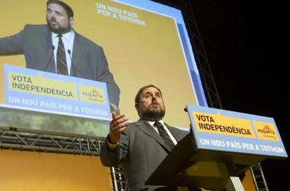 El candidato de ERC, Oriol Junqueras, en el acto central del sábado.