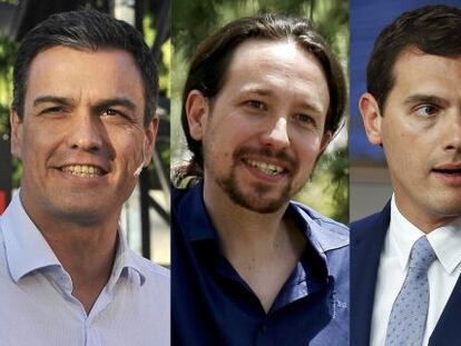 El presidente del Gobierno, Mariano Rajoy, el líder del PSOE, Pedró Sánchez, el líder de Podemos, Pablo Iglesias, y el presidente de Ciudadanos, Albert Rivera.