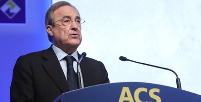 El presidente de ACS, Florentino P&eacute;rez, durante su intervenci&oacute;n la semana pasada en la junta de accionistas de la compa&ntilde;&iacute;a.