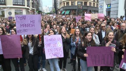 Concentración ayer en Bilbao para protestar por la sentencia de 'La Manada'.