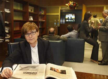 Gemma Zabaleta, ayer en la oficina del Grupo Socialista, durante un momento del pleno de investidura.