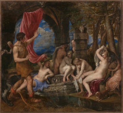 'Diana y Acteón', obra original de Tiziano de la que se muestran copias de Juan Bautista Martínez del Mazo en la exposición del Museo del Prado. 
