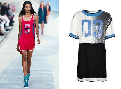 13. CAMISETA. Un favorito de Cara Delevingne. La top lo luce con zapatillas, fiel a su espíritu sport, como dicta Tommy Hilfiger. El diseñador Tom Ford, sin embargo, le saca partido como atuendo de fiesta con stilettos. Vestidos de Hilfiger Collection (pasarela) y Eleven Paris (210 €).