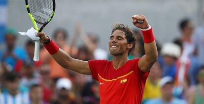 Nadal celebra la victoria ante Seppi.