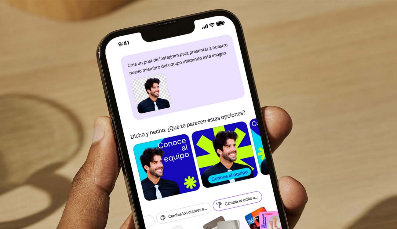 Uso de Canva IA en un móvil