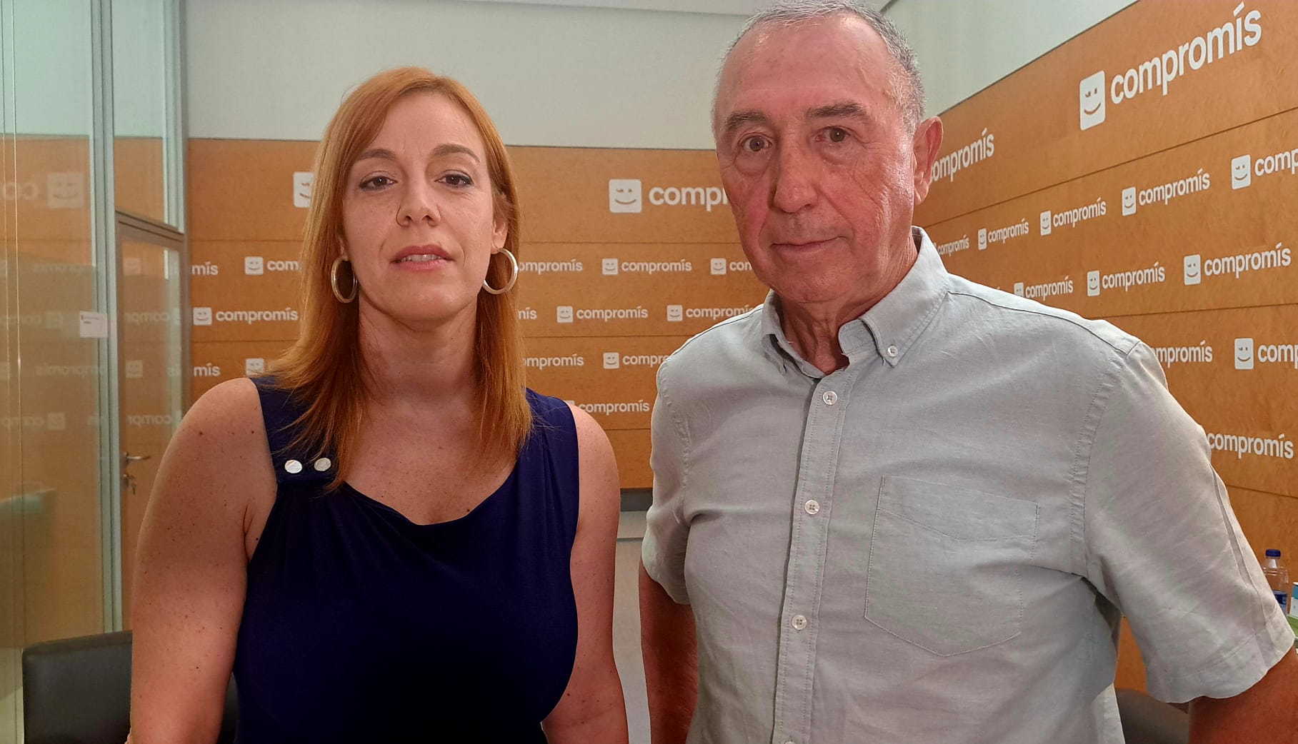 Dolors Gimeno y Joan Baldoví, este miércoles, en las dependencias de Compromís en Les Corts.