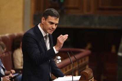 Socialist leader Pedro Sánchez during the debate on Thursday.