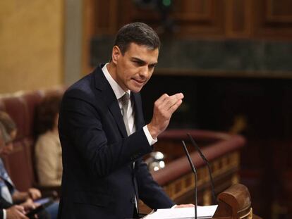 Socialist leader Pedro Sánchez during the debate on Thursday.